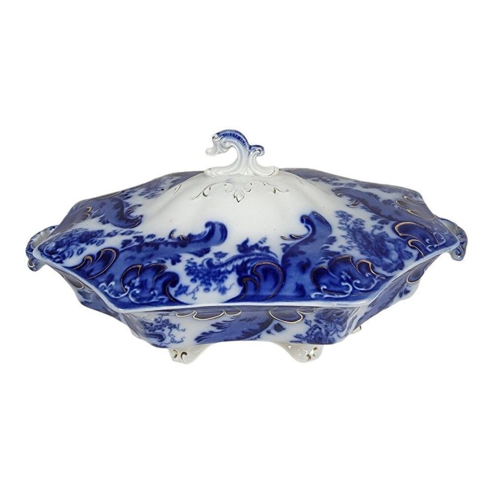 Antique 1890s Flow Blue China Grindley ARGYLE Covered Vegetable Dish England